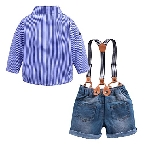 Image of MYGBCPJS 3Pcs Boy Handsome Outfit Set Plaid Shirt + T-Shirt + Suspender Jean Sets