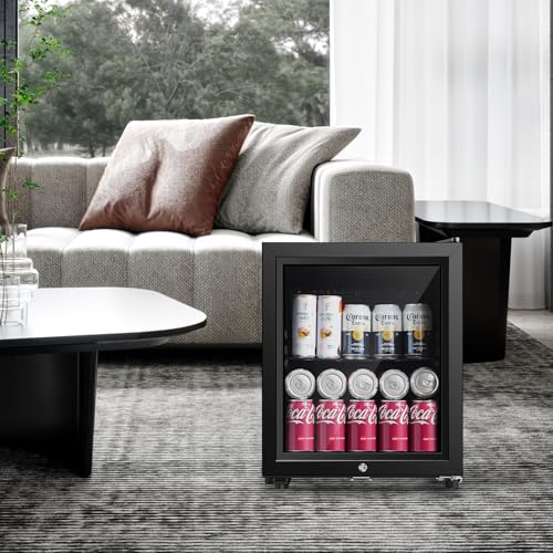 Image of Saeoola Beverage Refrigerator, 1.3 Cu.ft Mini Fridge with Double Glass Door, Cooler for Soda, Beer or Wine for Home, Office or Bar with Adjustable Removable Shelves (Black)