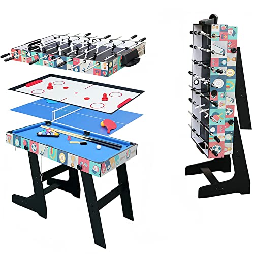 HLC Multigame Spieletisch Klappbar 4 in 1 Tischkicker Spieltisch Billardtisch Tischtennistisch Tischfußball Hockeytisch Geburtstag Weihnachten Party Geschenke 121.5x61x81.5CM