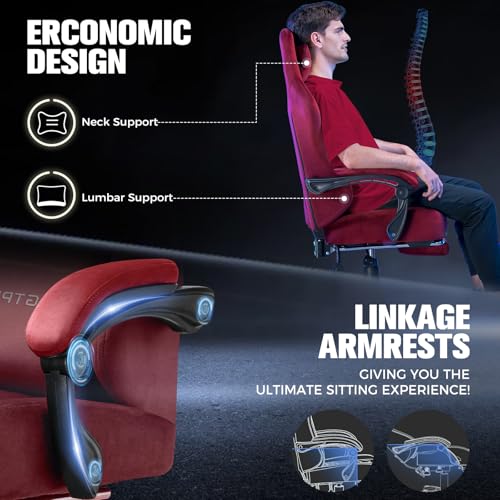 Image of GTPLAYER Big and Tall Gaming Chair 400lbs Heavy Duty Office Chair with Foot Rest, High Back Pocket Spring Ergonomic Computer Chair for Adults, Wide Comfy Seated Cushion with Linkage Armrests, Red