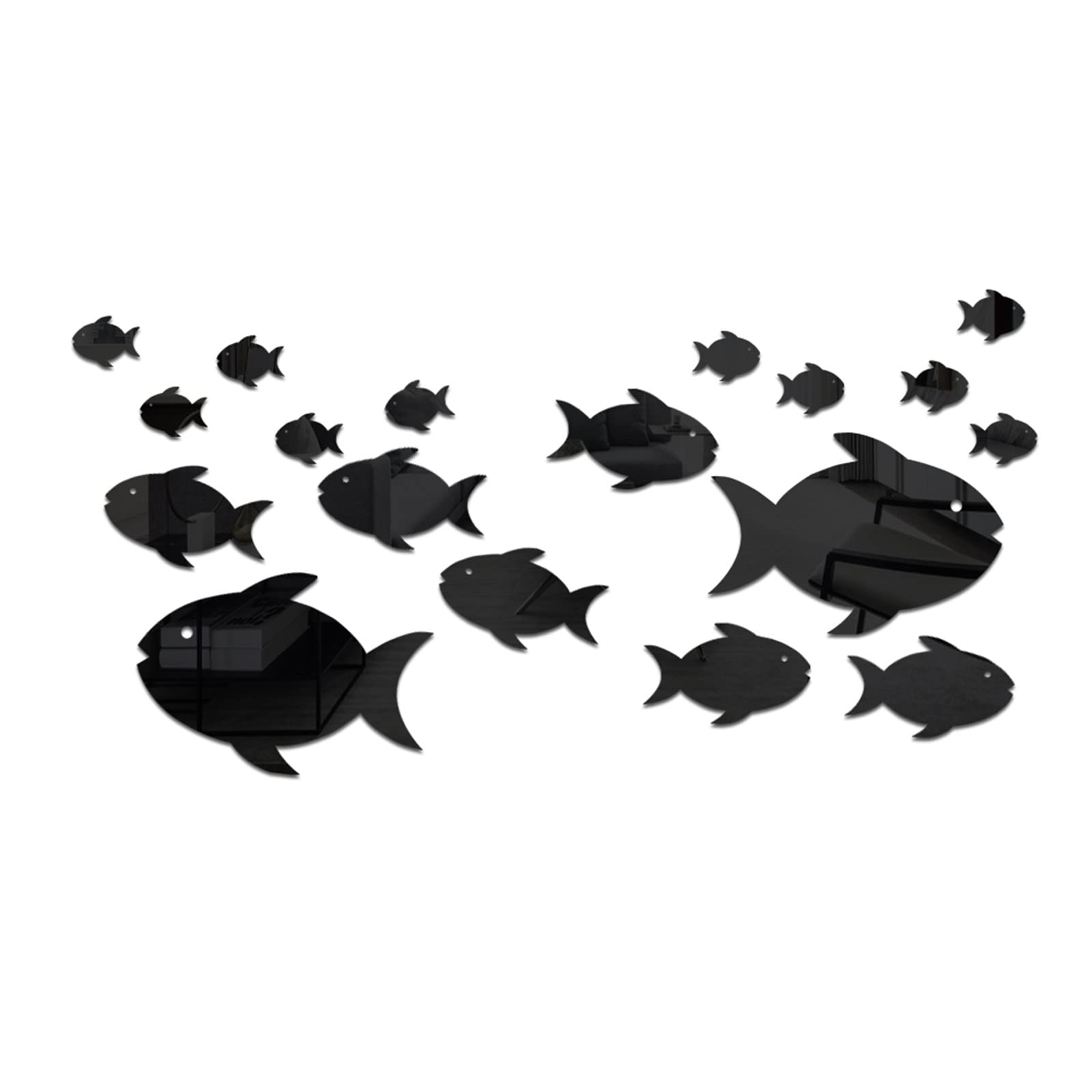 Stick on Mirrors for Walls Sea Animals Fishes Theme Acrylic Wall Decor Stickers Removable Dog DIY Sticky Mural Stickers Decals for Living Room Kid Baby Bedroom Bathroom Wall Stickers Living Room