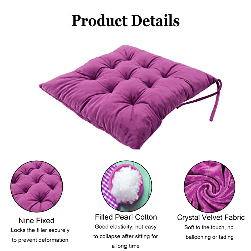 Set Of 4 Square Chair Pads Indoor Seat Cushions Pillows With Ties Soft Comfortable Non Slip Chair Mat For Kitchen Dining Office Desk Living Room Outdoor Patio Tatami 15.5" - Purple #TOP2