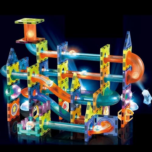 Image of Happy Hues Light Magnetic Tiles- Building Blocks for Kids 3D STEAM Educational Toys, Magnetic Marble Run /Toys for Kids Age 3 +Year Old Boys Girls Creative Gift (110 Pcs Magnetic Tiles)