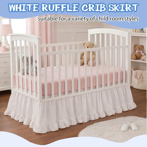 Image of Hahafelt White Crib Skirt for Baby Girls Boys, 100% Washed Cotton Bed Skirt