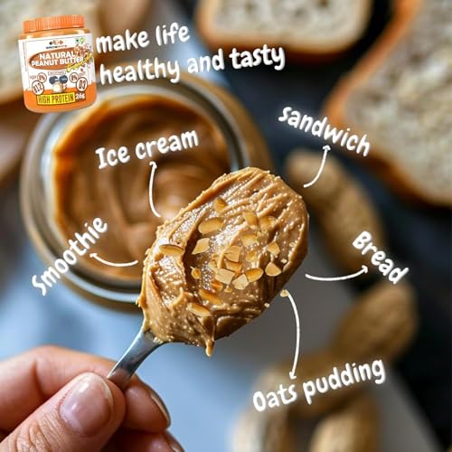 Image of Growfitz Natural Peanut Butter Smooth 800g | 26g High Protein | Unsweetened, 100% Roasted Peanuts | Nut Butter Spread for Workout | No Sugar, No Palm Oil, Gluten & Cholesterol Free (Pack of 1)