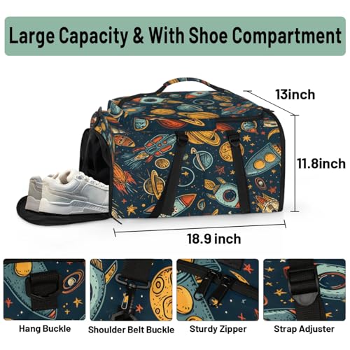 Tactical Sports Duffle Bag for Travel Waterproof Gym Bag with Shoe Compartment 48L Carry On Luggage for Men & Women 3-in-1 Durable Travel Luggage Full Spaceships3