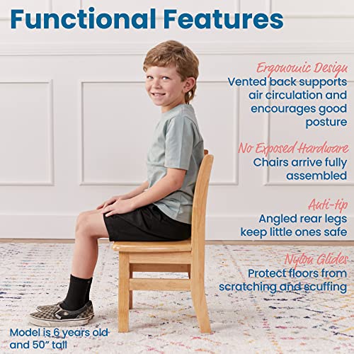 Ecr4Kids Three Rung Ladderback Chair, 12In Seat Height , Classroom Seating, Natural, 2-Pack #TOP3