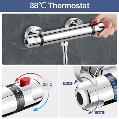 ROWINNAO Thermostatic Shower Mixer, Bathroom Accessory Shower Set including Wall Mounted Thermostatic Mixer Tap - Image 2