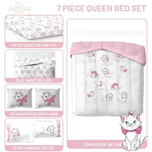 Image of Disney Aristocats Marie Queen Comforter Set 7 Piece Kids Bedding, White