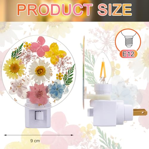 Image of Glooglitter Pressed Flower Night Light Plug in-Handmade Dried Floral Wall Night Light, Soft Glow Decorative Nightlight for Hallway Bedroom Nursery Bathroom, Vintage Botanical(Fresh Color,Flower)