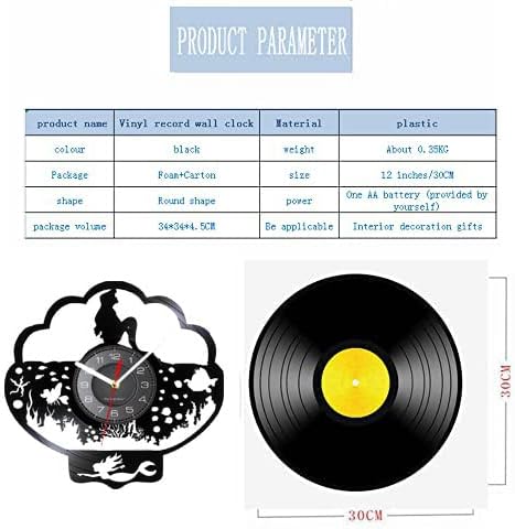 Miniatura 7 de Reloj de pared de vinilo, un reloj de pared en forma de sirena con función de luz nocturna de 7 colores, es un regalo para niños.