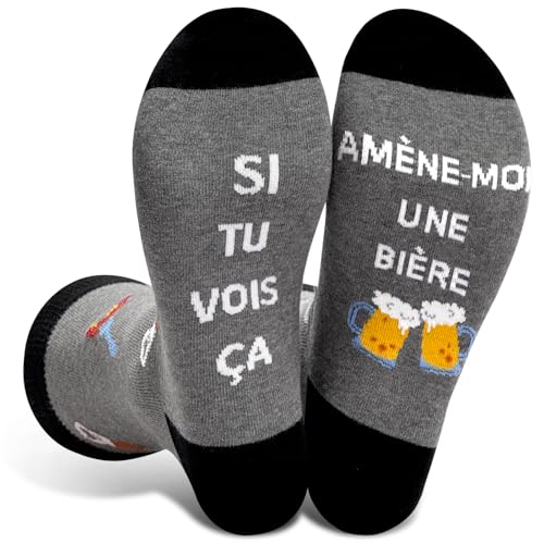 Chaussettes Unisexe Rigolotes Humour 39-46 Coton Fantaisie bière,Un Cadeau Original Pour Anniversaire, Noël et La Saint (FR/ES, Numérique, 39, 46, Taille normale, Taille normale, Standard, Grey&Black)