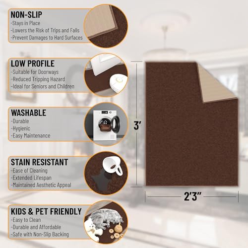 Ottomanson Ottohome Collection Rubberback Solid Design Area Rug/Mat, 67 cm x 90 cm, Brown - Image 2