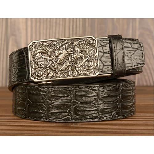 Mens Belt, Cowboy Western Ratchet Crocodile Pattern Leather Belts for Men with Dragon Square Alloy Buckle2