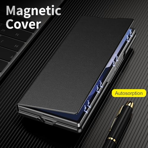 Image of for Samsung Galaxy Z Fold 8 Ultra Magnetic Flip Folding Case, Multi-Angle Bracket, High Classy Luxurious Business Leather, Full Body Hinge Protective Slim Cover.(Black)