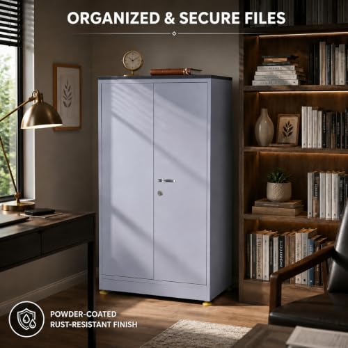 Amazon Brand - Solimo 2-Door Steel Almirah | Small Metal Cabinet with Shelves | Ergonomic Handles | Powder-Coated Grey Finish | Sleek, Durable Storage Cupboard for Home & Office - Image 6