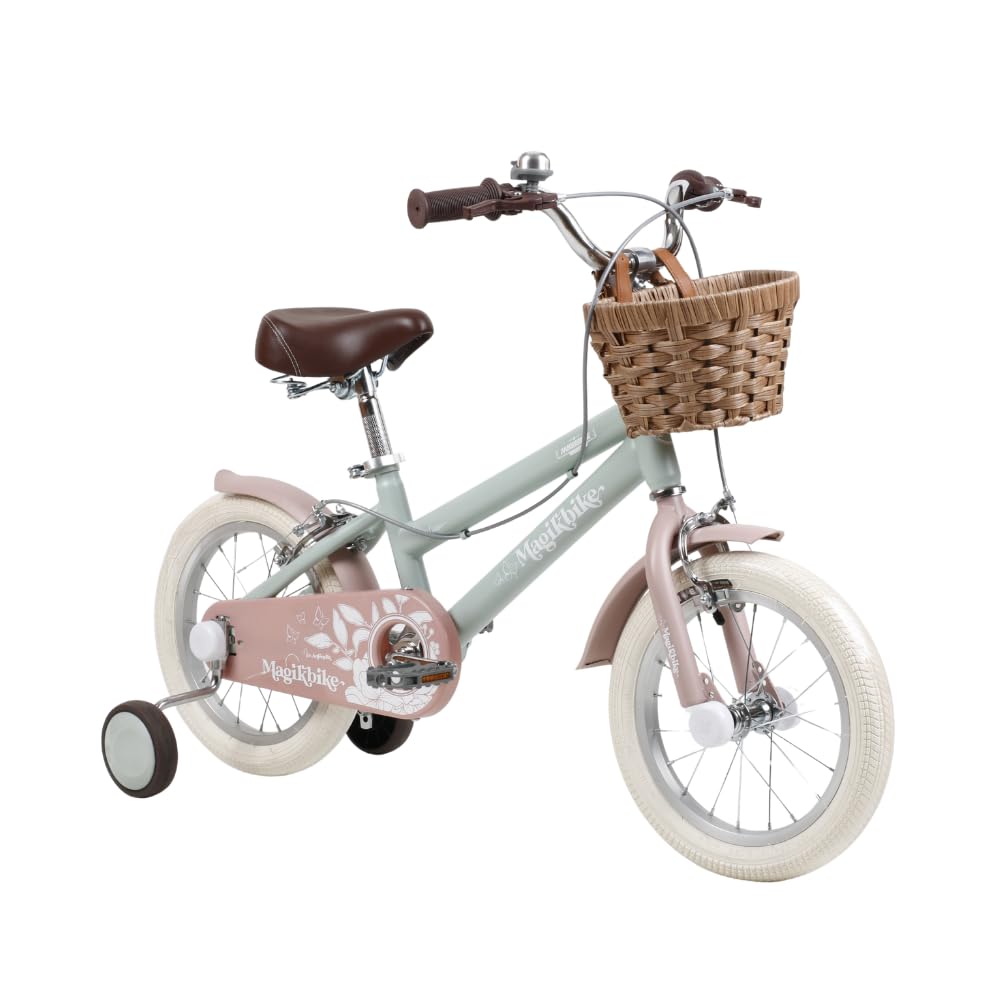 Bicicletta Bambina Vintage Magik Bike Antonella con Cestino e Rotelle Rimovibili, Telaio Acciaio, Sella Regolabile