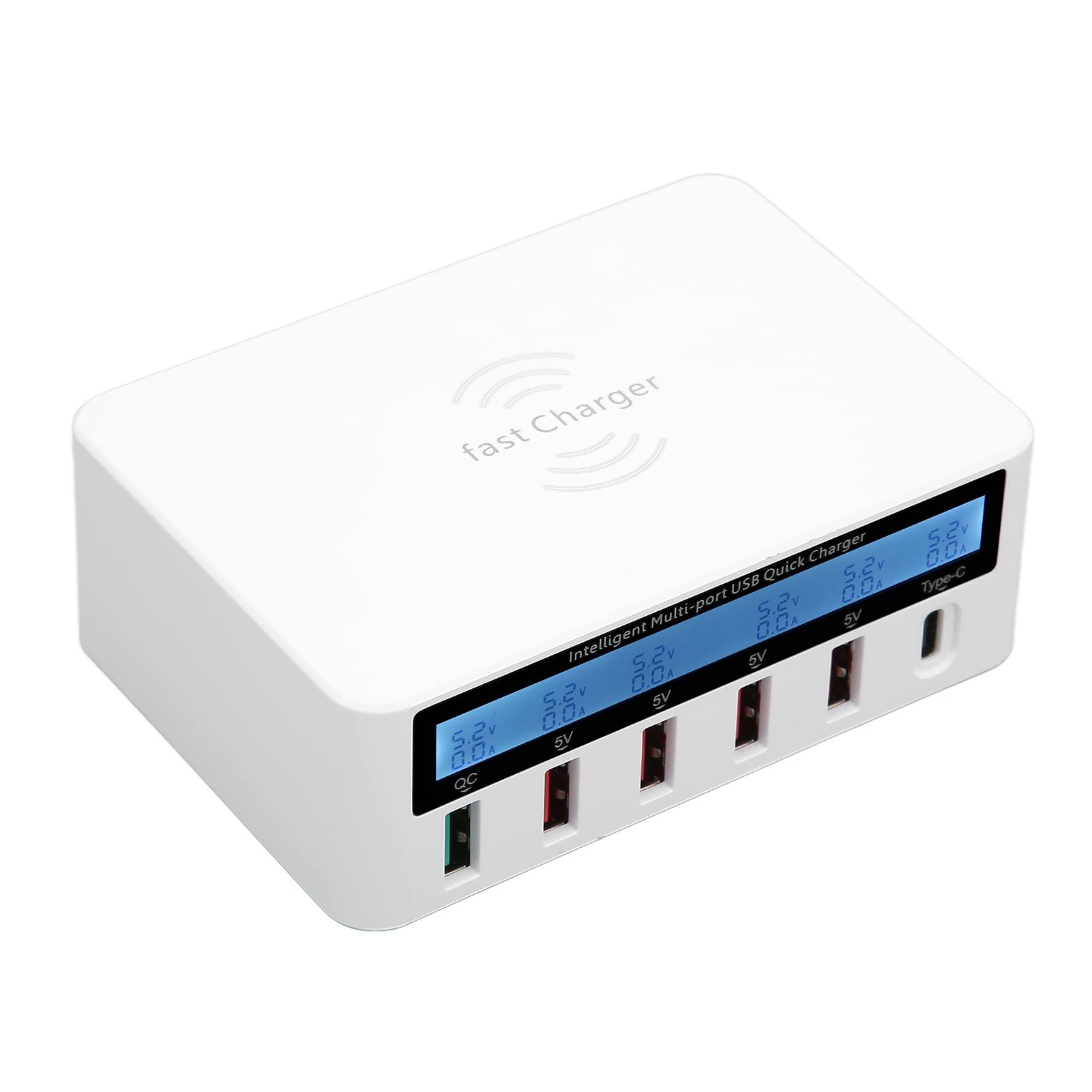 Septpenta Station de Charge Rapide 6 Ports 10 W, avec Écran LCD, Plusieurs Protections de Sécurité, Charge Plusieurs Appareils Simultanément, Chargeur Rapide sans Fil USB Portable(UE)