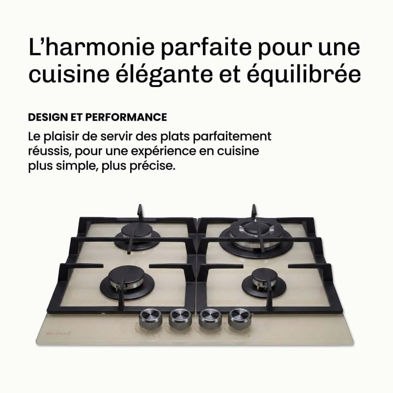 BELDEKO Plaque Gaz 4 Feux 8000W Beige - crème - Marque Française