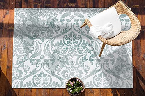 Tapis vinyle bleu imprimé ornements étanche Decormat pour lino de balcon - 5