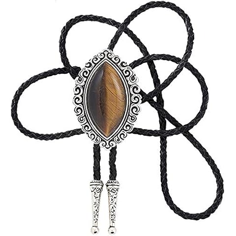 STARBRILLIANT Western Cowboy Tie for Men Native American Bolo Tie Black Handmade Rodeo Texas Necktie with Natural Stone (brown) Cover