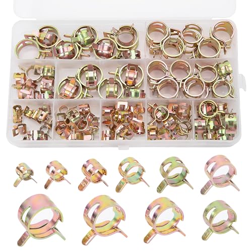 100 Pezzi Fascette per Tubi a Molla, 10 Misure 6-17mm Fascette Stringitubo a Molla, Morsetti per Tubi Flessibili a Morsetto, Moto Scooter ATV