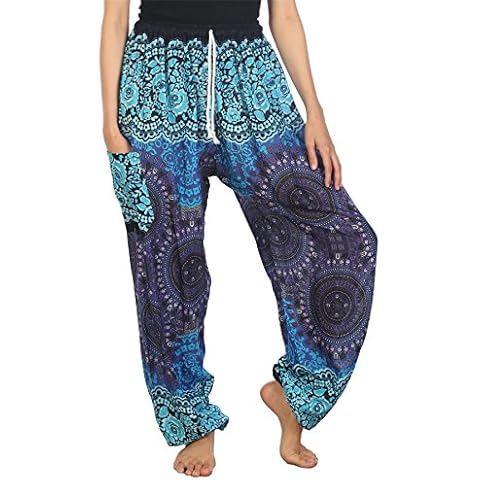 Lofbaz Women's Rose 2 Drawstring Harem Genie Boho Pants Blue XL Cover