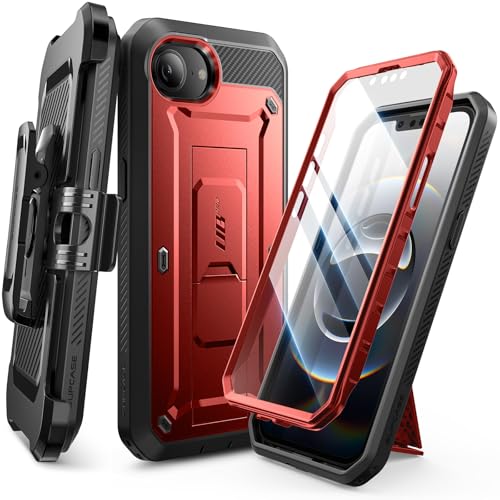 Image of SUPCASE for iPhone 16e Case with Screen Protector (Unicorn Beetle Pro), [Built-in Stand & Belt-Clip] [Military-Grade Protection] Full Body Phone Case for iPhone 16e 6.1'' 2025, Ruddy