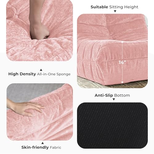 Image of Giant Bean Bag Chairs Lazy Sofa for Adults,Single,Pink | Bean Bag Sofa with Filler Faux Fur, Memory Foam Bean Bag Fireside Lazy Sofa Couches for Living Room, Bedroom, Office
