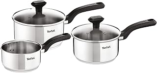 Tefal Comfort Max - Juego de 3 Cazos de 16/18/20 cm + 2 Tapas, Apto inducción, sin antiadherente, sin PFOA, apto lavavajillas y horno, acero inoxidable