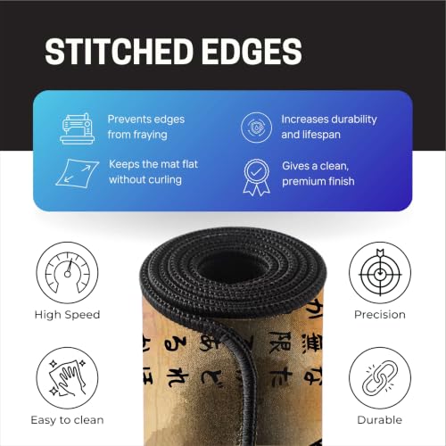 Image of Japanese Samurai Gaming Mouse Pad, Large Desk Mat 58.5 x 28 cm, Extended Washable Mousepad, Desk Pad, 2mm Thick Non-Slip Rubber Base, Stitched Edges, Smooth Surface (Multicolour)