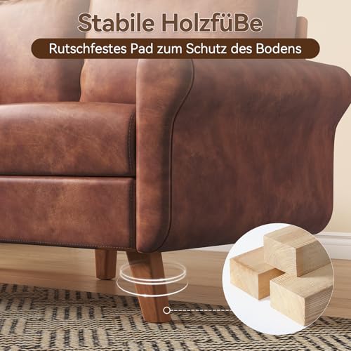 Skokliz Sofa 2 Sitzer (167cm L), Modernes Bürosofa mit Dicken Polstermöbel, 2 Kissen, Bequemes Ledersofa für Wohnzimmer/Schlafzimmer/Büro, Leicht zusammenzubauendes Couch Klein 2 Sitzer