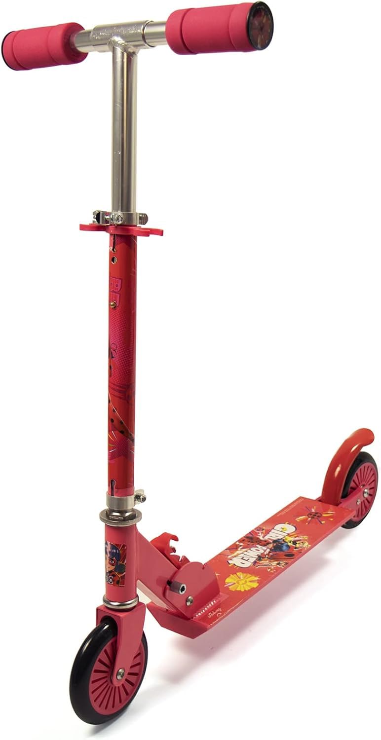Miraculous Ladybug - Trottinette Pliable 2 Roues Enfant - Plateau Antidérapant - Guidon Ajustable sur 3 Niveaux - Poignées en Mousse EVA - Dès 5 Ans - OMIR112-​2