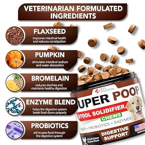 Super Poop Probiotics for Dogs - Dog Stool Softener - Fiber for Dogs Supplement - 6 Probiotics and Digestive Enzymes - Healthy Gut - Perfect for Firm Stool & Diarrhea Relief - 120 Chews Super Poop Probiotics for Dogs – Dog Stool Softener – Fiber for Dogs Supplement – 6 Probiotics and Digestive Enzymes – Healthy Gut – Perfect for Firm Stool & Diarrhea Relief – 120 Chews