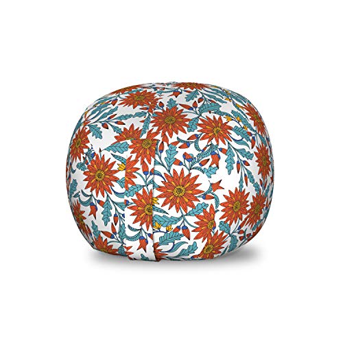 Lunarable Oriental Storage Toy Bag Chair, Eastern Bohem Detail Ottoman Tile Work Inspired Flowers, Stuffed Animal Organizer Washable Bag, Small Size, Turquoise Marigold