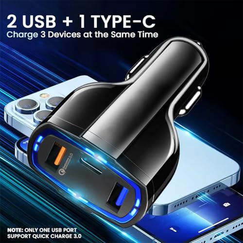 Image of pTron Bullet Pro 36W Type-C /PD 3 Port Fast Car Charger Adapter, Compatible with All Smartphones, Tablets & Other USB Powered Devices (Pearl Black)
