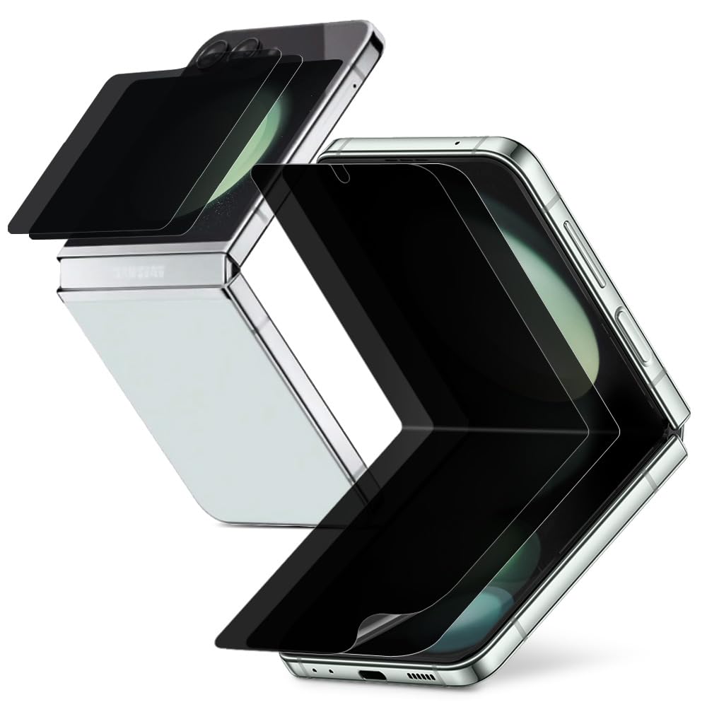 DIACUBE [2+2 Pack] For Samsung Galaxy Z Flip 5 Privacy Anti-Spy Screen Protector, 2 pcs Inside + 2 pcs Front Premium Flexible EPU Hybrid Film,