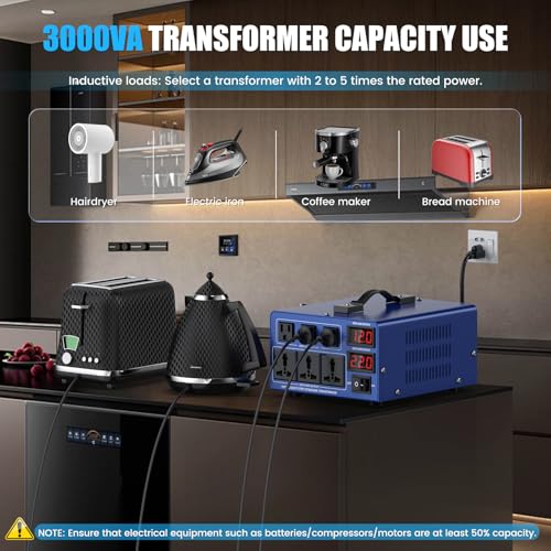 Image of 3000 watt Voltage Conversion Transformer Heavy-Duty Step-up /Step-Down AC 110V /120V /220V /240V Power Conversion, with resettable Circuit Breaker Protection, with US Power Cord, LCD Display