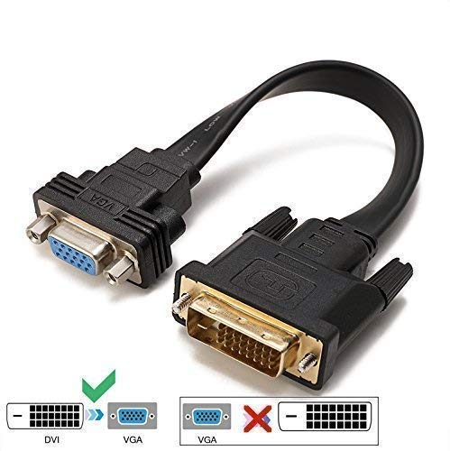 ConnBull DVI to VGA Adapter DVI-D 24+1 to VGA Male to Female Video with Flat Cable Converter for Monitor etc, Black