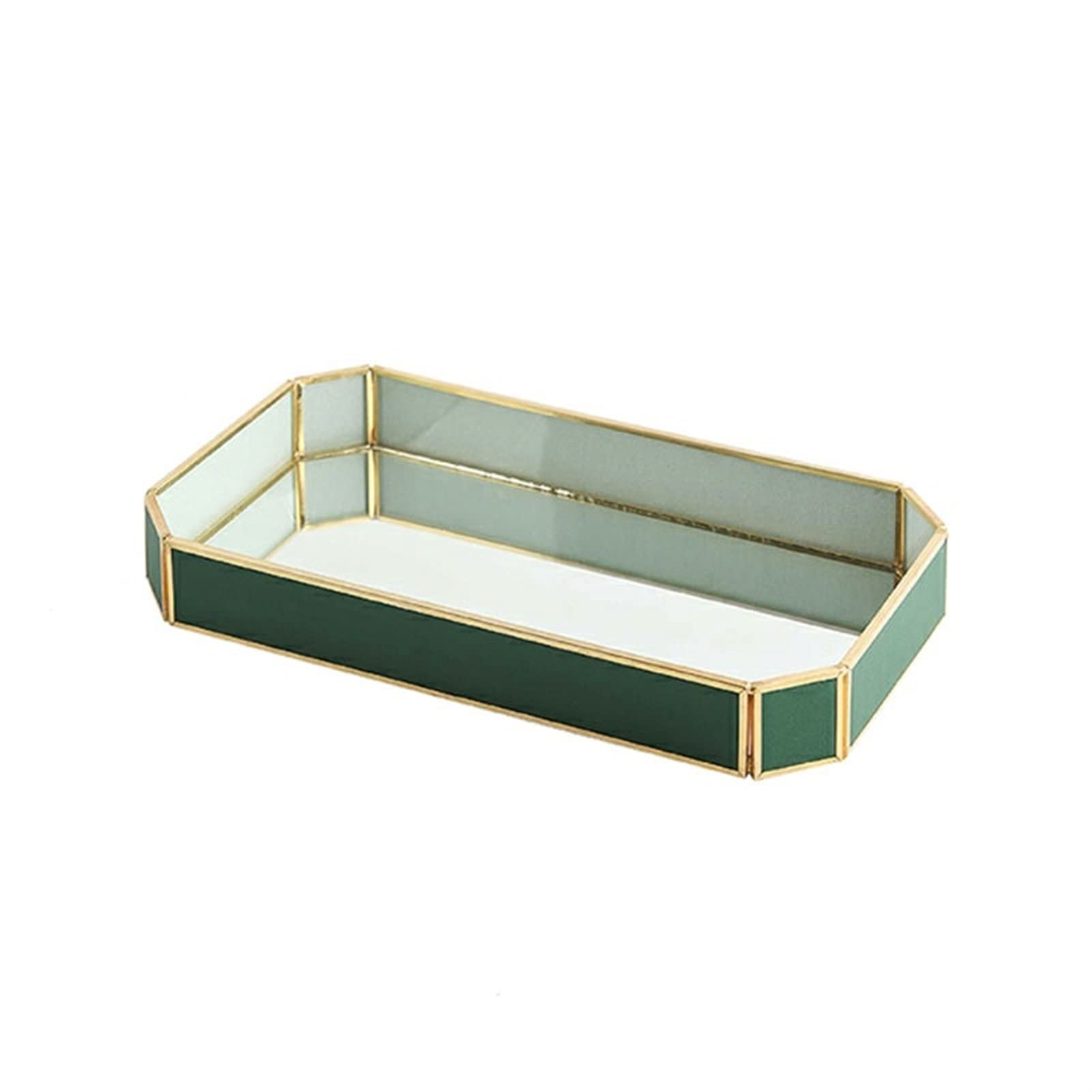 HDBCYUAZ Light Luxury Retro Leather Glass Mirror Tray Headdress Perfume Dressing Table Bedside Desktop Cosmetic Storage