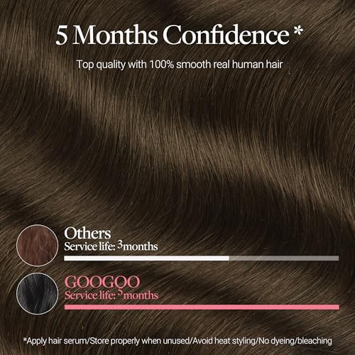 Image of GOO GOO Clip in Hair Extensions Real Human Hair, Remy Human Hair Extensions Clip ins for Women, Natural Human Hair, 14inch 120g 7Pcs, 4A Chocolate Brown