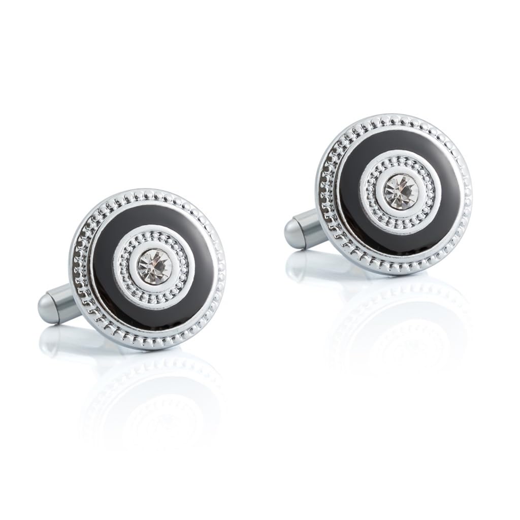 Gemelli da Polso da Uomo con Diamanti francesi, Bottoni Rotondi in Smalto, Stile Business Casual