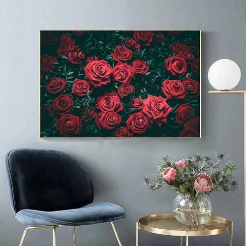 Peinture à l'eau fleurs rouges sur toile pour réveiller les murs blancs du salon