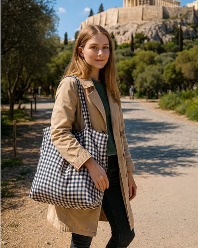 Bolso tote clásico de cuadros negro y blanco para mujer miniatura 3