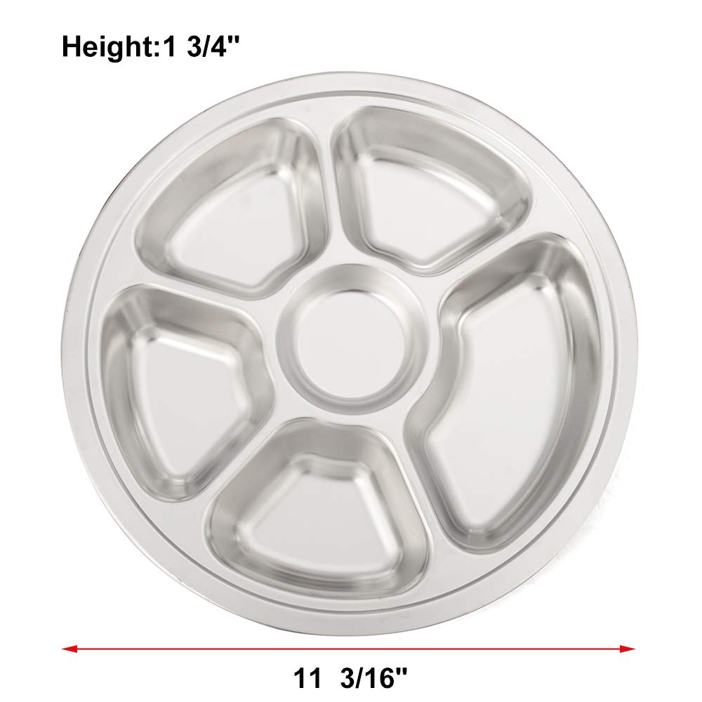 Aspire Reusable Lunch Tray Dinner Plate for Cafeteria, Stainless Steel, Round, 1 Pc-6 Sections