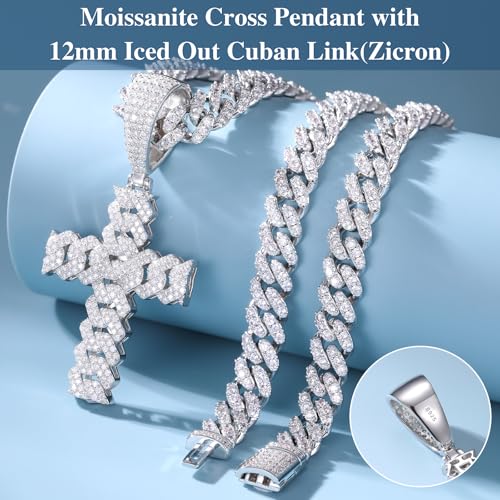 Moissanite Cross Necklace 2.7 Carat Iced Out Moissanite Cross Pendant 925 Sterling Silver Cross Chain Necklace D Color VVS1 18k Gold Plated Christian Pendant2