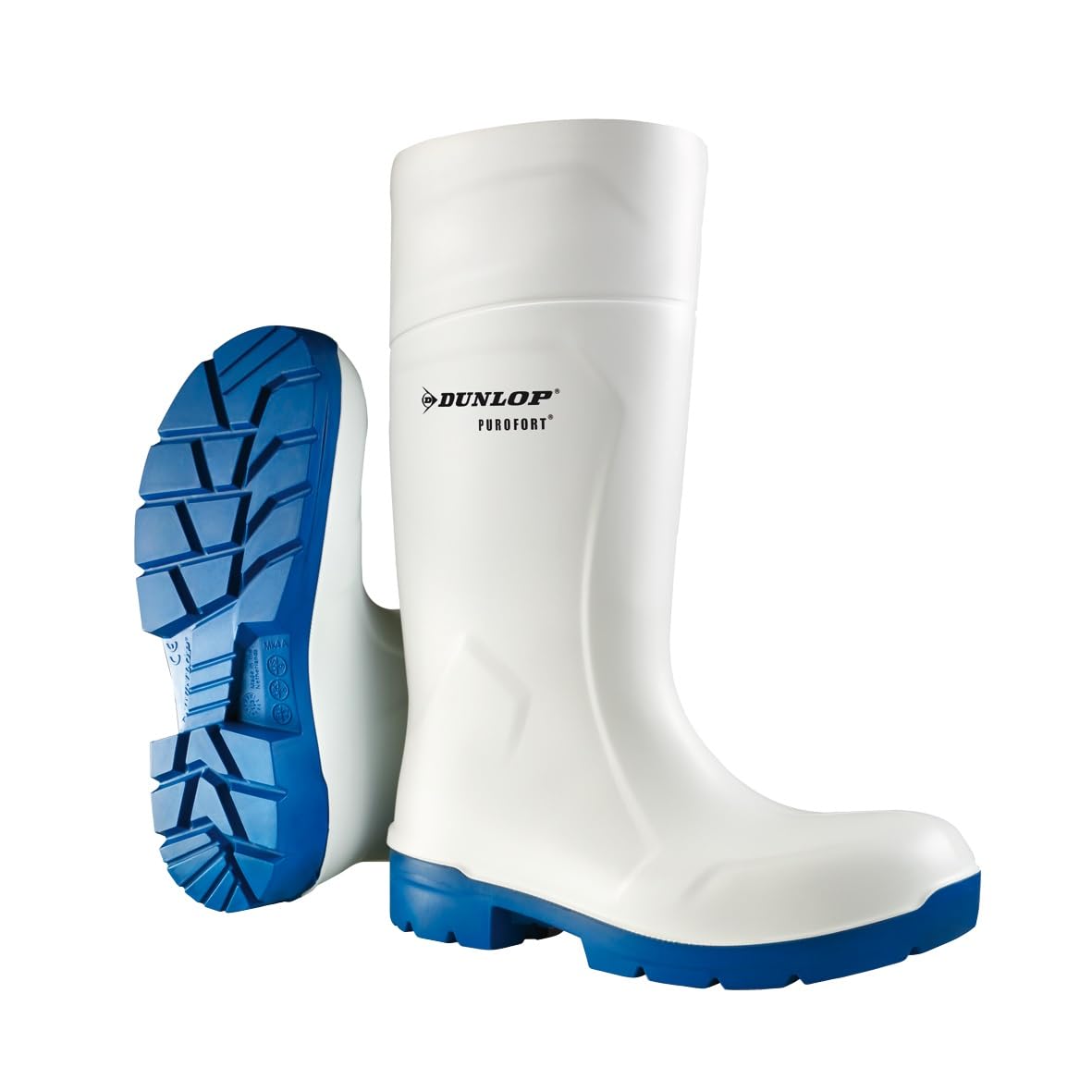 DUNLOP FoodPro Purofort Multigrip - Arbeitsstiefel für Herren und Damen - Wasserdicht mit Stahlkappe - Isoliert/gefuttert - Chemikalienbestandig & Rutschfest - Blau/Weiß - Größe 36-49