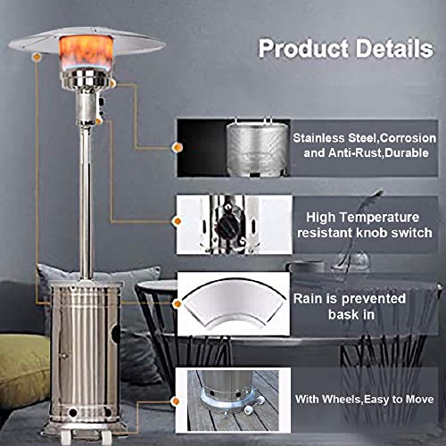 48000 Btu Propane Patio Heater for Outdoor Heating, Stainless Steel