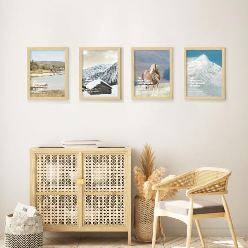 Image of 9x12 Picture Frame Set of 4, Natural Solid Wood Frames