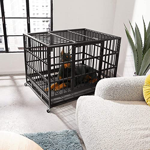 Wokeen 48/38 Inch Heavy Duty Dog Crate Cage Kennel With Wheels thumb #1
